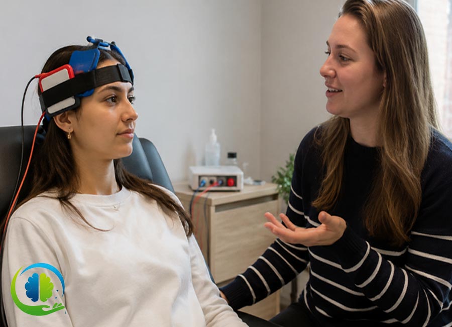 الکترودهای tDCS روی سر بیمار